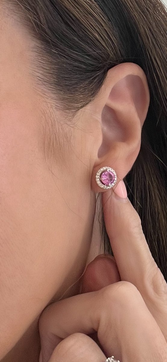 Pink Sapphire Diamond Halo Stud Earrings - ForeverJewels Design Studio 8