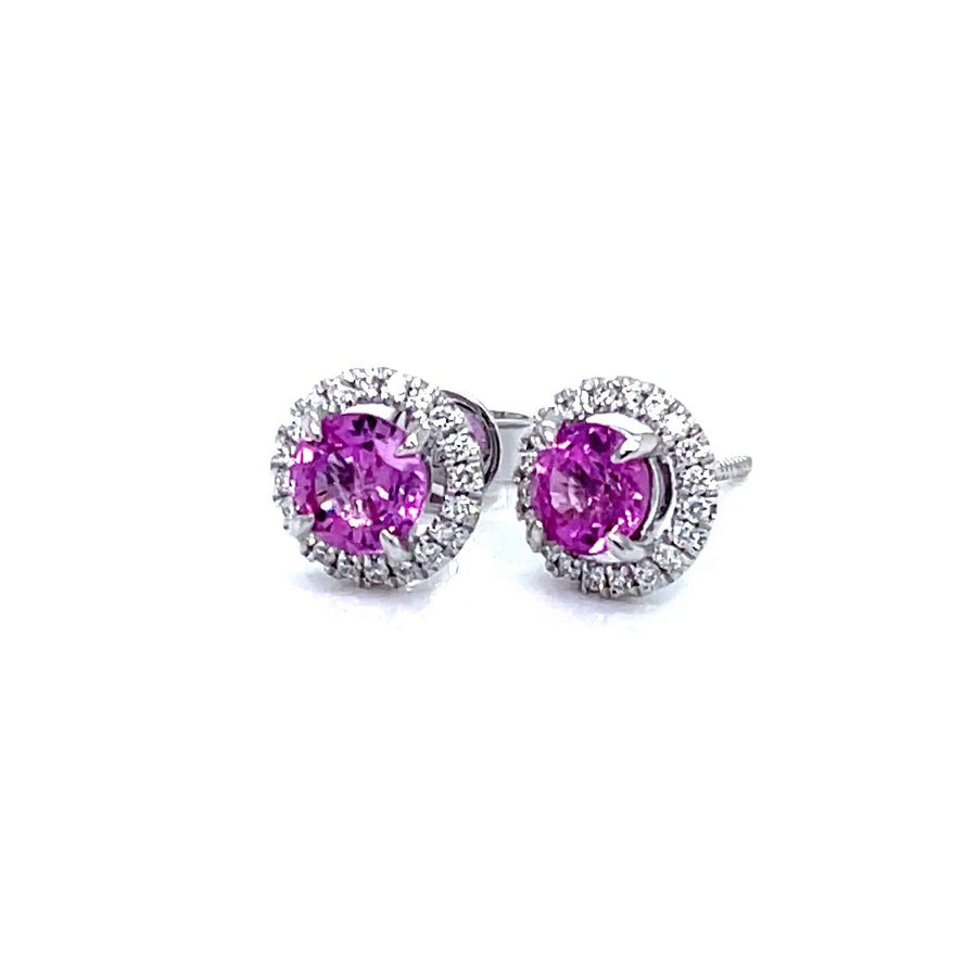 Pink Sapphire Diamond Halo Stud Earrings - ForeverJewels Design Studio 8