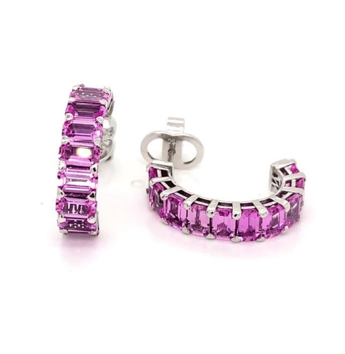 Pink Sapphire Huggie Hoop Earrings - ForeverJewels Design Studio 8