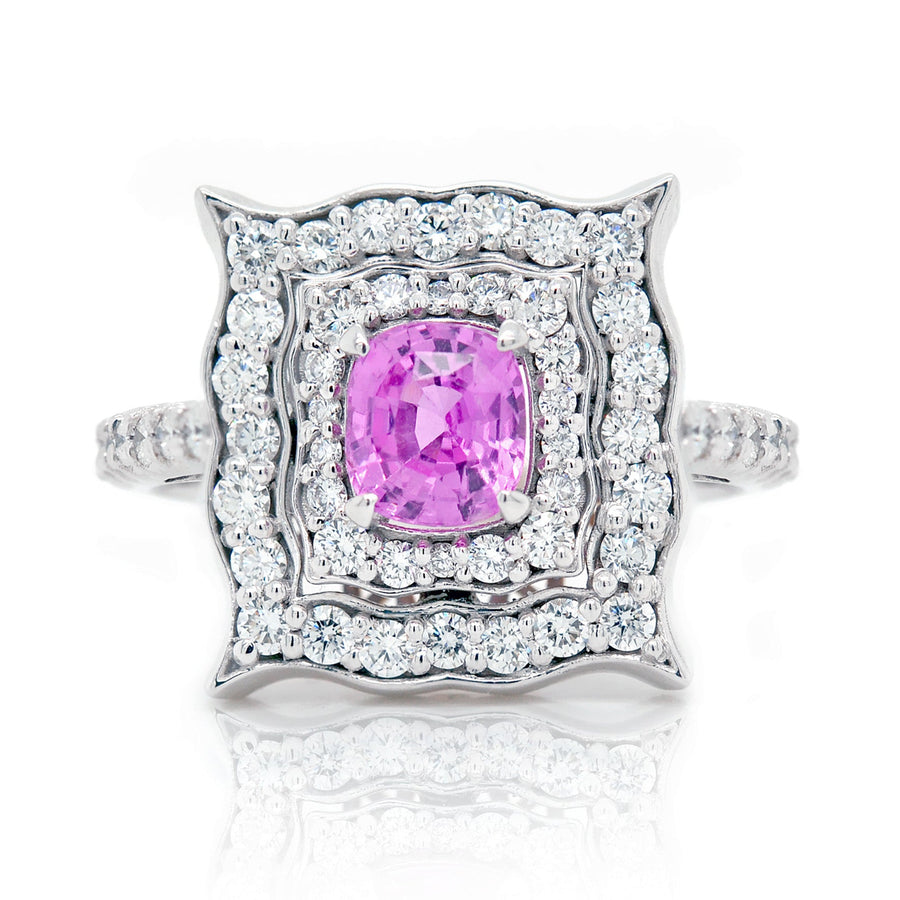 Pink Sapphire Ring with a Double Diamond Halo - ForeverJewels Design Studio 8