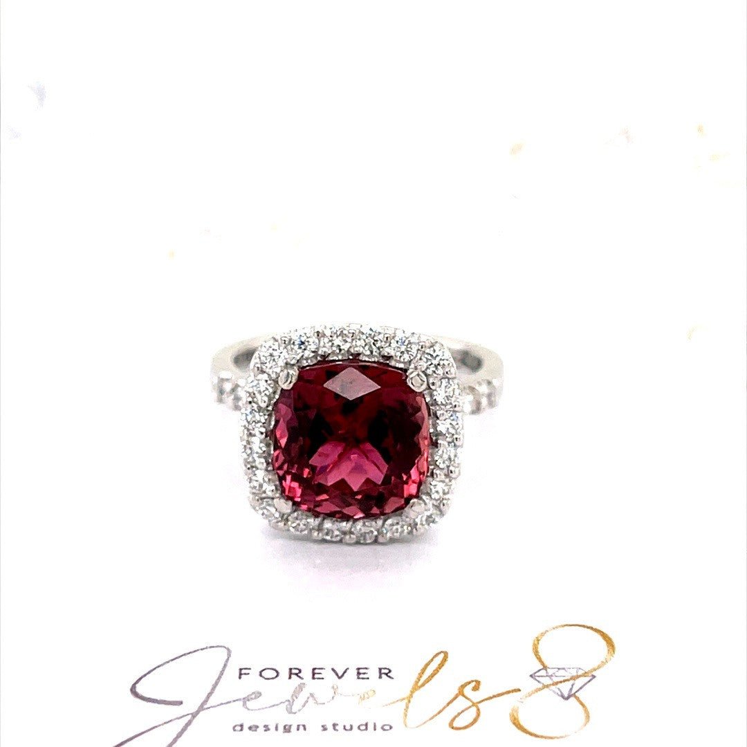Pink Tourmaline and Diamond Halo Ring - ForeverJewels Design Studio 8