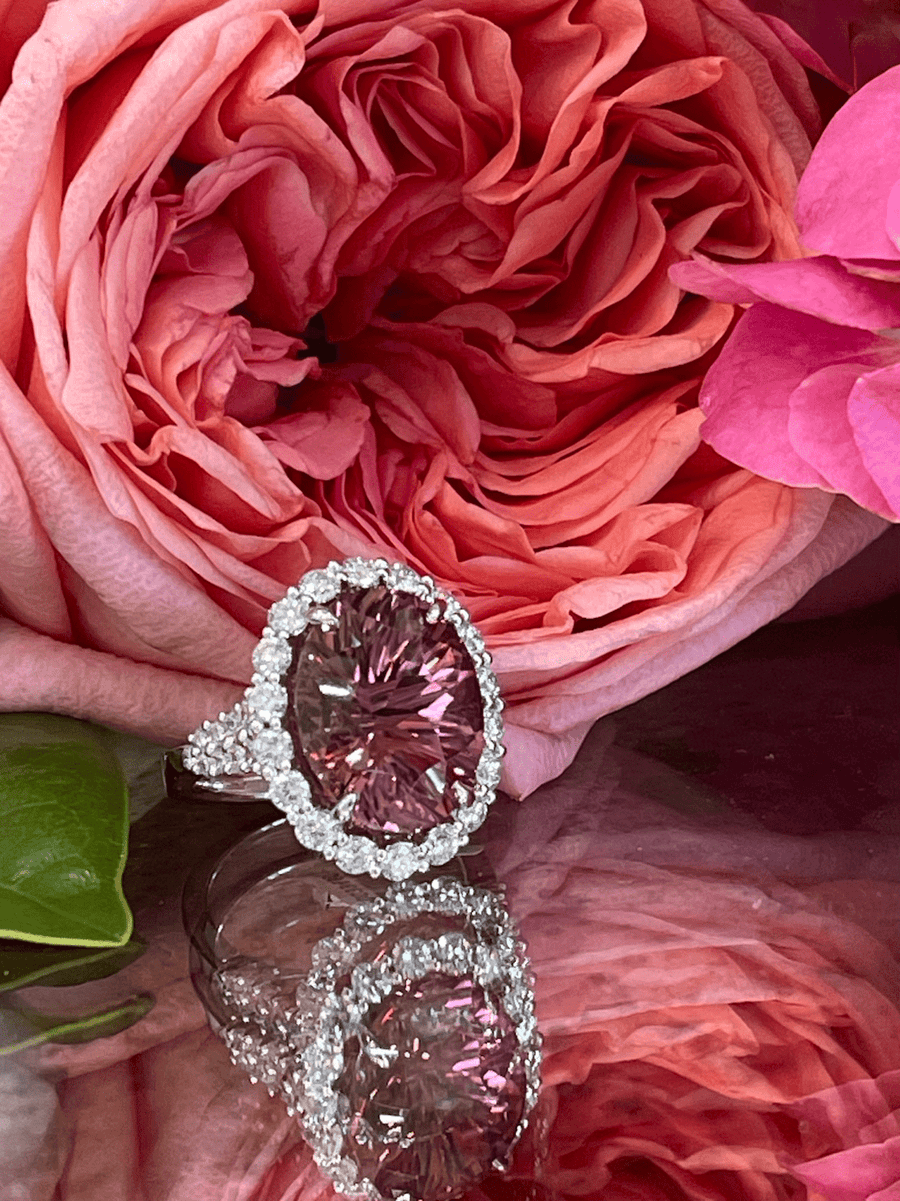 Pink Tourmaline Diamond Halo Ring - ForeverJewels Design Studio 8