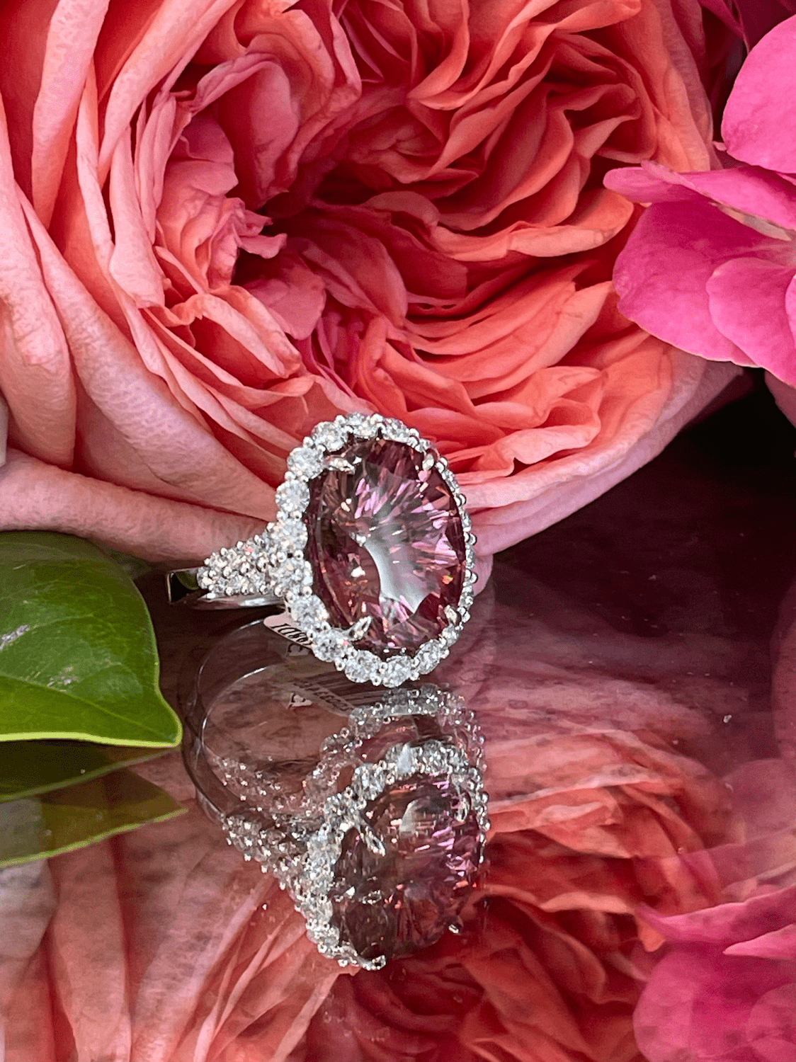 Pink Tourmaline Diamond Halo Ring - ForeverJewels Design Studio 8