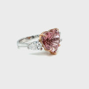 Trilogy Heart Pink Tourmaline and Diamond Ring