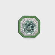Seafoam Tourmaline and Diamond Halo Enamel Ring