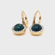 18k yellow gold Green Tourmaline and Diamond halo earrings