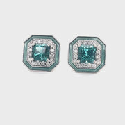 Blue Lagoon Tourmaline Diamond Earring Enamel Studs