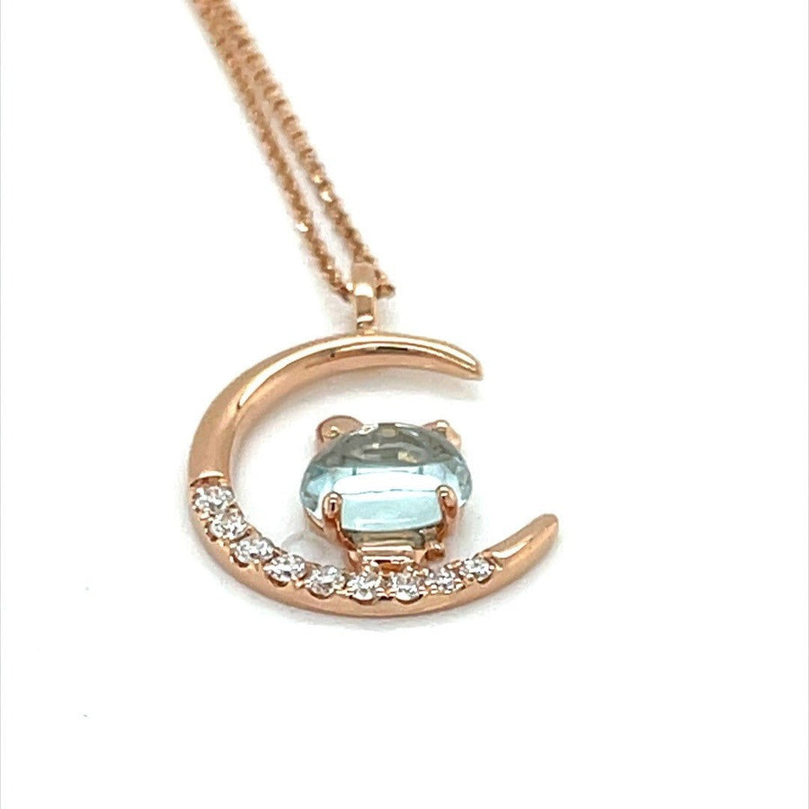 Rabbit on the Moon Aquamarine and Diamond Rose Gold Necklace - ForeverJewels Design Studio 8