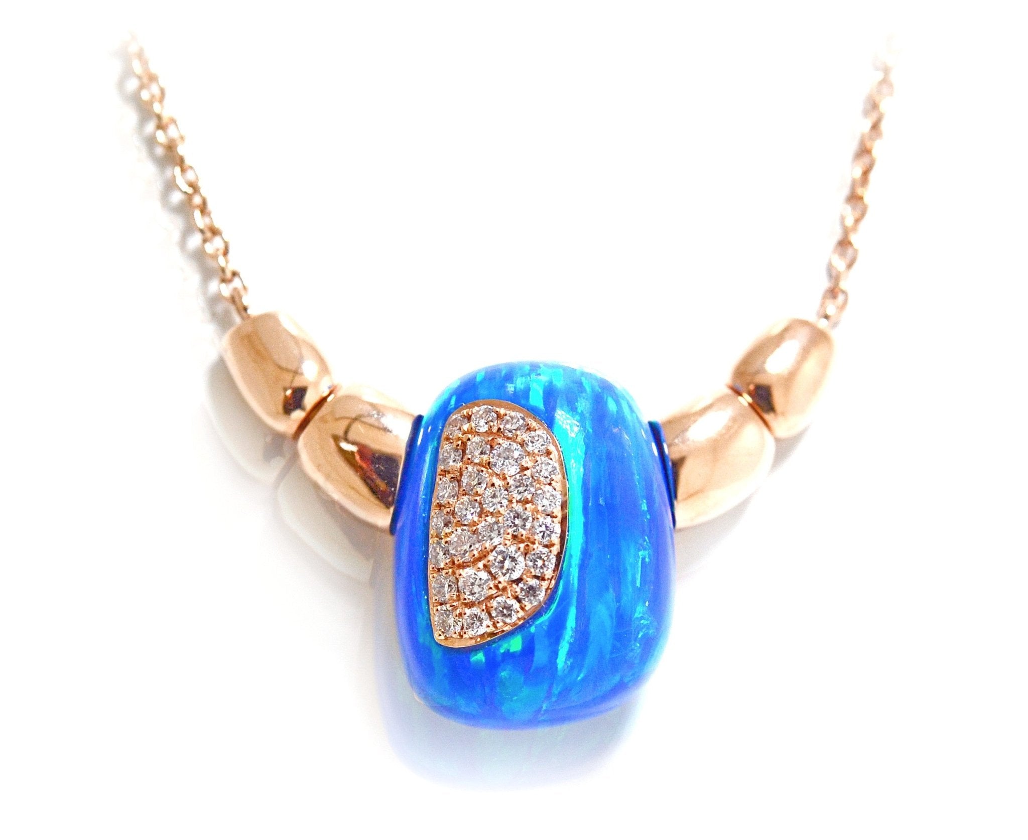 Rose Gold Blue Aqua Opal Pendant with Pave Diamonds - ForeverJewels Design Studio 8