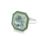 Seafoam Tourmaline and Diamond Halo Enamel Ring - ForeverJewels Design Studio 8