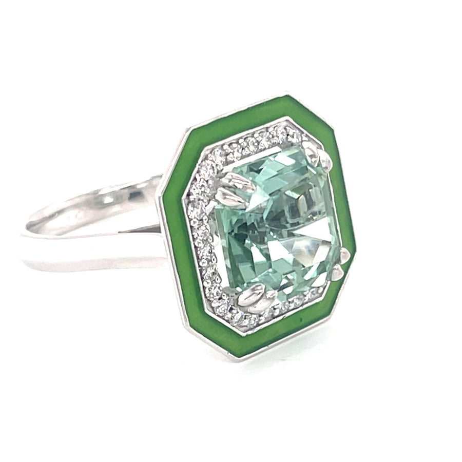 Seafoam Tourmaline and Diamond Halo Enamel Ring - ForeverJewels Design Studio 8