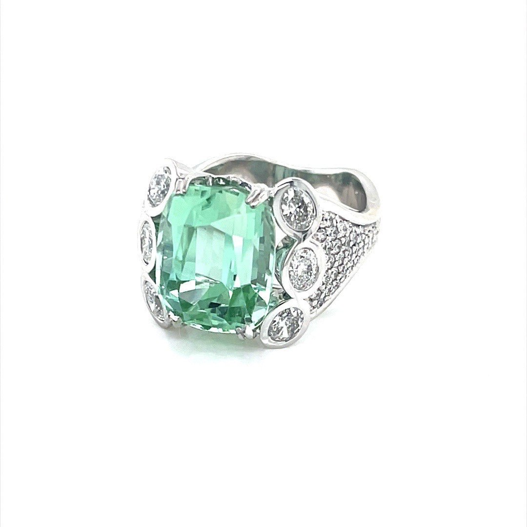 Seafoam Tourmaline and Diamond pave Ring - ForeverJewels Design Studio 8