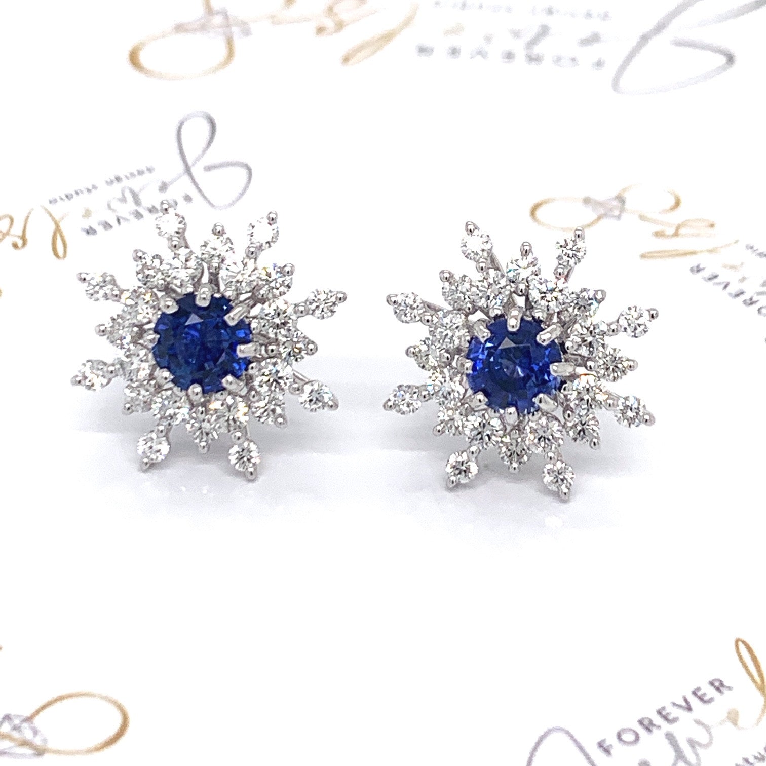 Snowflake diamond and sapphire stud earrings - ForeverJewels Design Studio 8