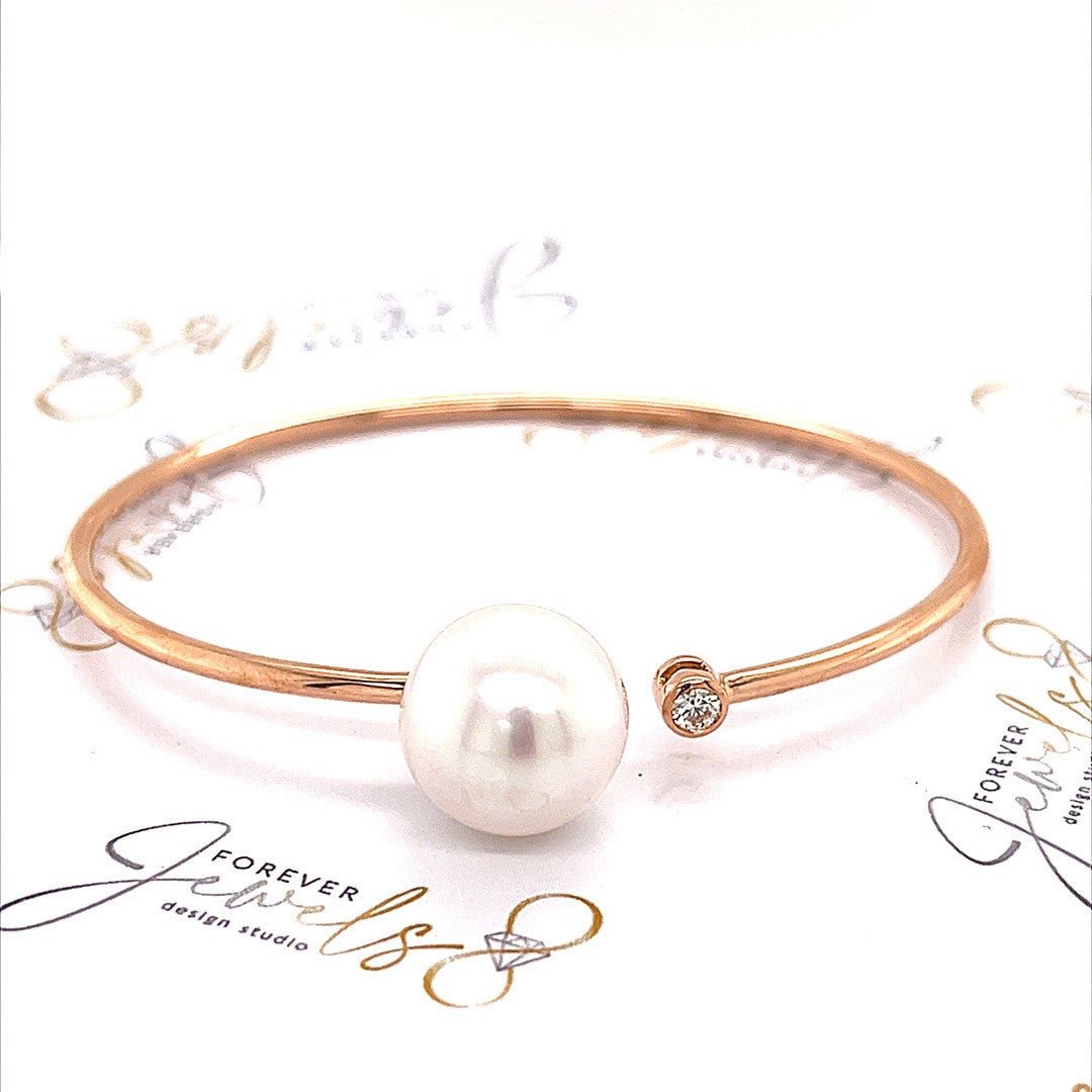 South Sea Pearl and Rose Gold Diamond Bangle - ForeverJewels Design Studio 8
