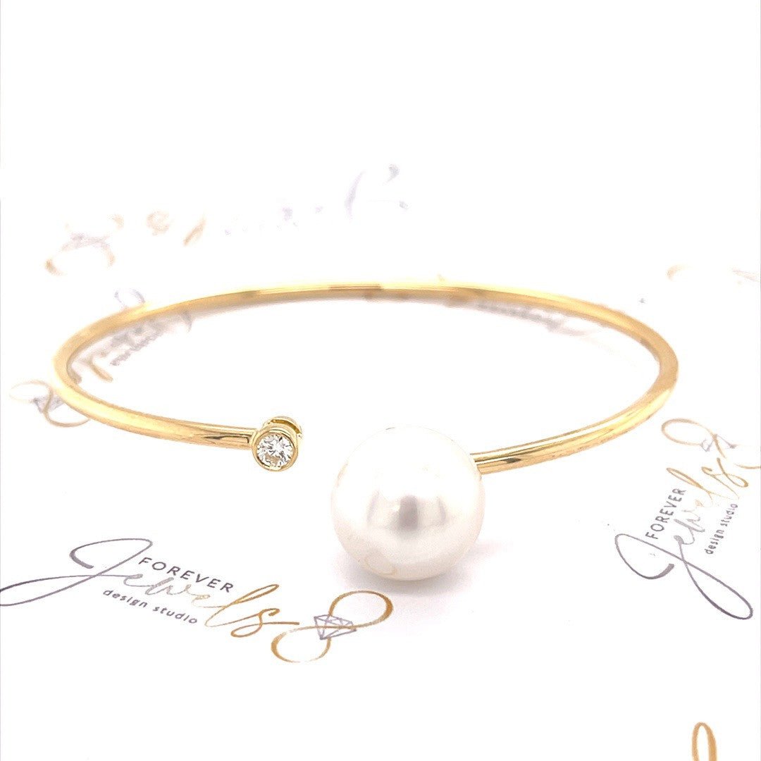 South Sea White Pearl Diamond Bangle - ForeverJewels Design Studio 8