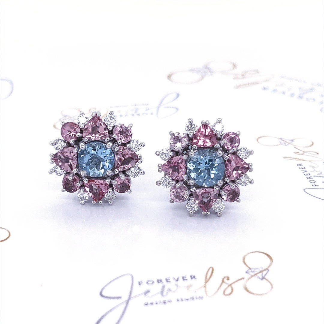 Summer Aquamarine , Pink Tourmaline and Diamond Earrings - ForeverJewels Design Studio 8