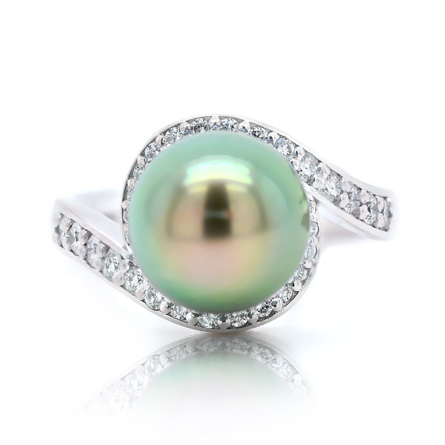Tahitian Pearl Dress Ring with Diamonds in White Gold - ForeverJewels Design Studio 8