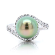 Tahitian Pearl Dress Ring with Diamonds in White Gold - ForeverJewels Design Studio 8