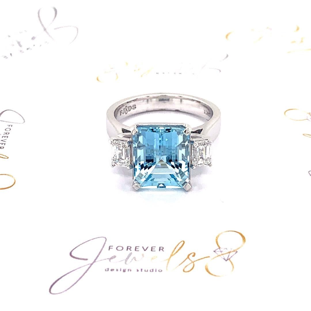 Trilogy aquamarine and diamond ring - ForeverJewels Design Studio 8