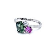 Trilogy Pink and Green Sapphire Diamond Ring - ForeverJewels Design Studio 8