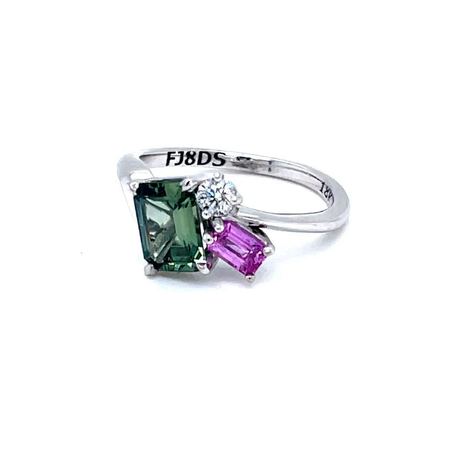 Trilogy Pink and Green Sapphire Diamond Ring - ForeverJewels Design Studio 8