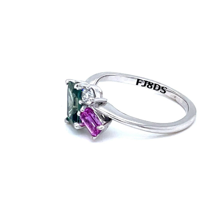 Trilogy Pink and Green Sapphire Diamond Ring - ForeverJewels Design Studio 8