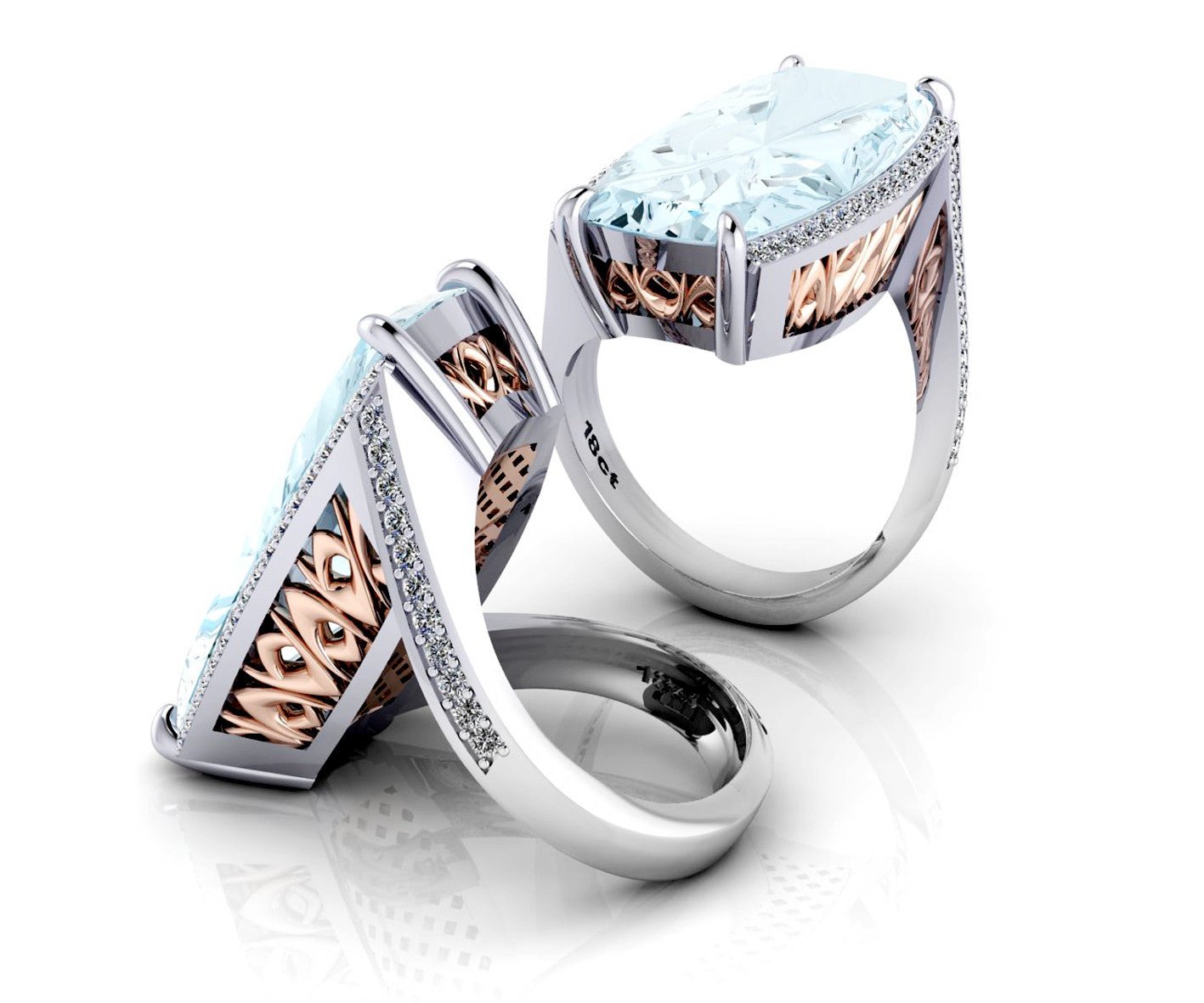 Unique White and rose gold aquamarine dress ring - ForeverJewels Design Studio 8