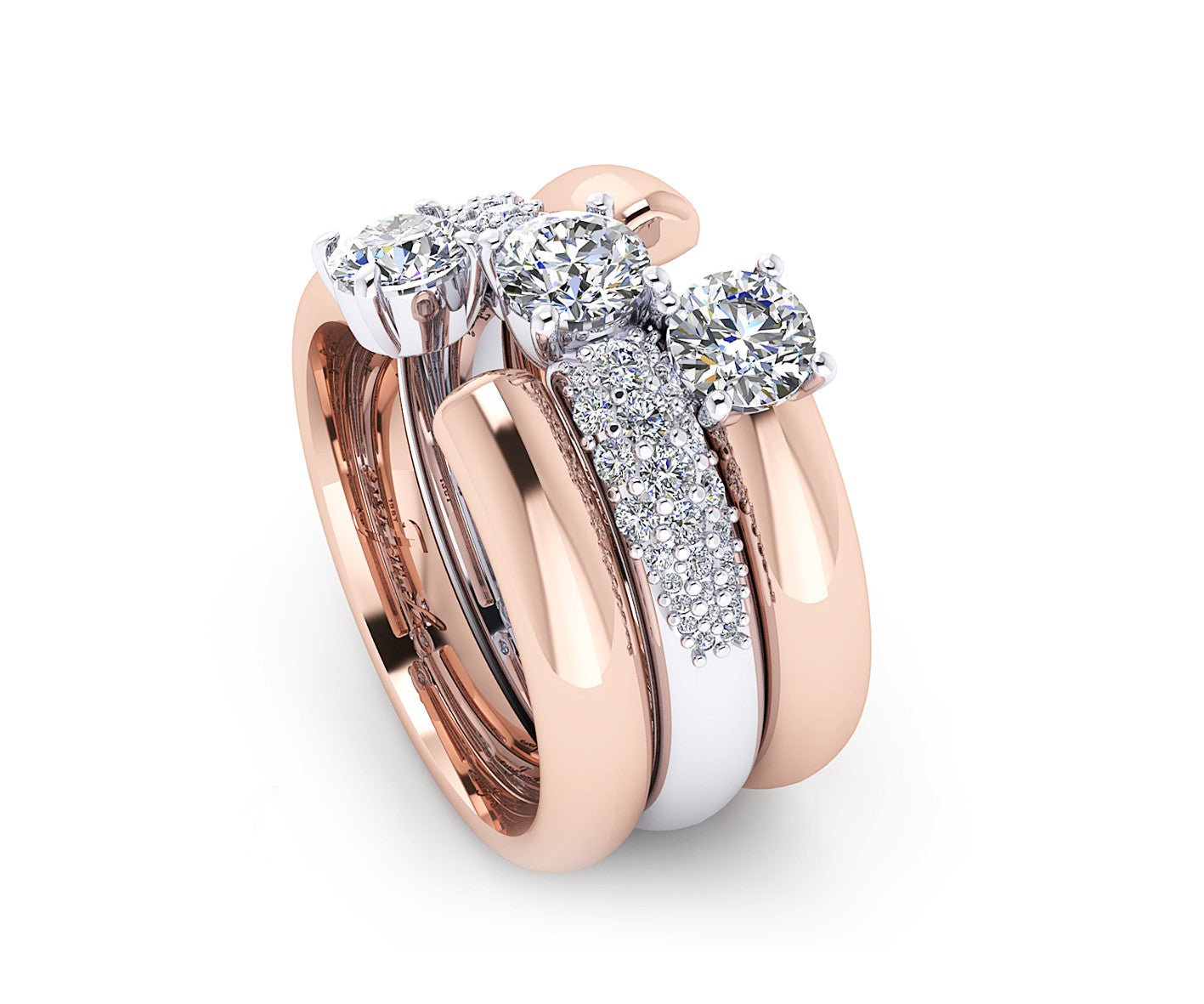 White and Rose Gold Diamond Stackable Dress Ring - ForeverJewels Design Studio 8