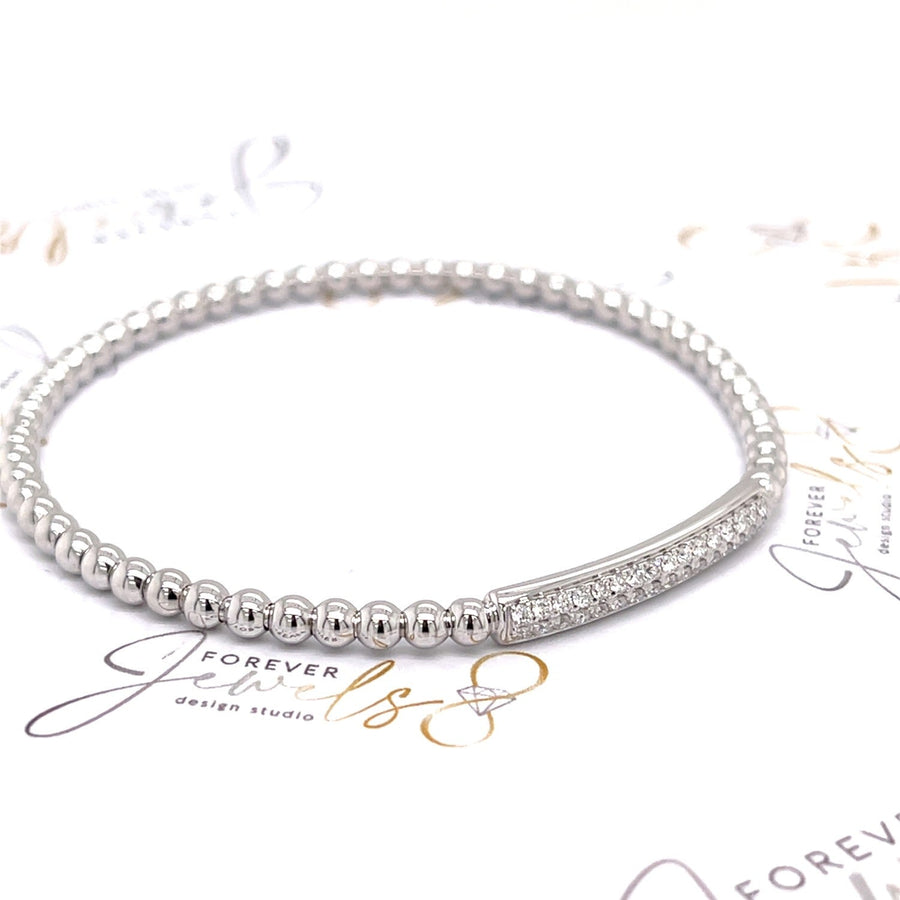 White Gold Beaded Stretch Diamond Bracelet - ForeverJewels Design Studio 8