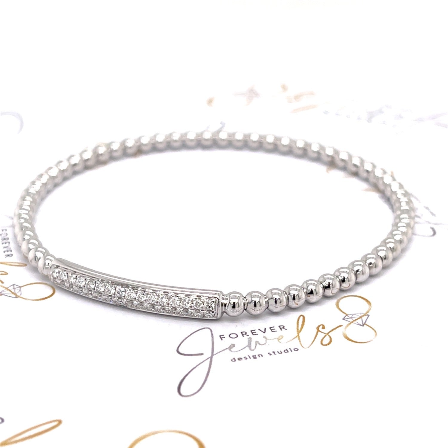 White Gold Beaded Stretch Diamond Bracelet - ForeverJewels Design Studio 8