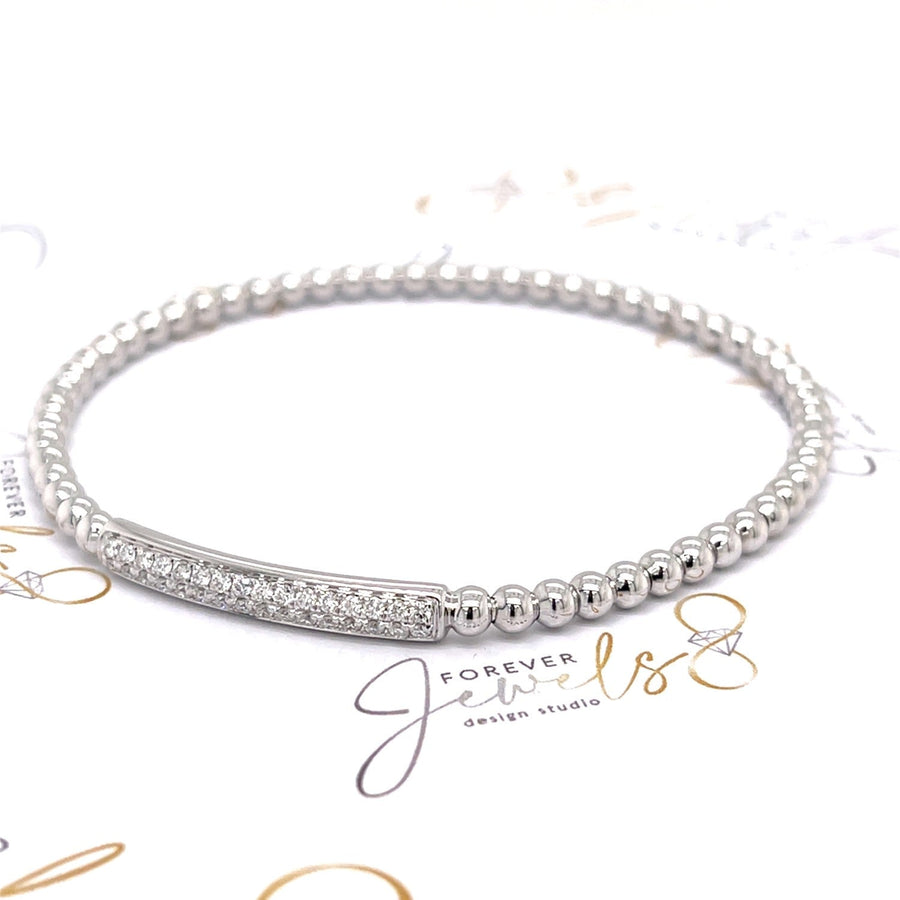 White Gold Beaded Stretch Diamond Bracelet - ForeverJewels Design Studio 8
