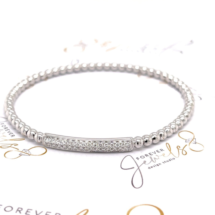 White Gold Beaded Stretch Diamond Bracelet - ForeverJewels Design Studio 8