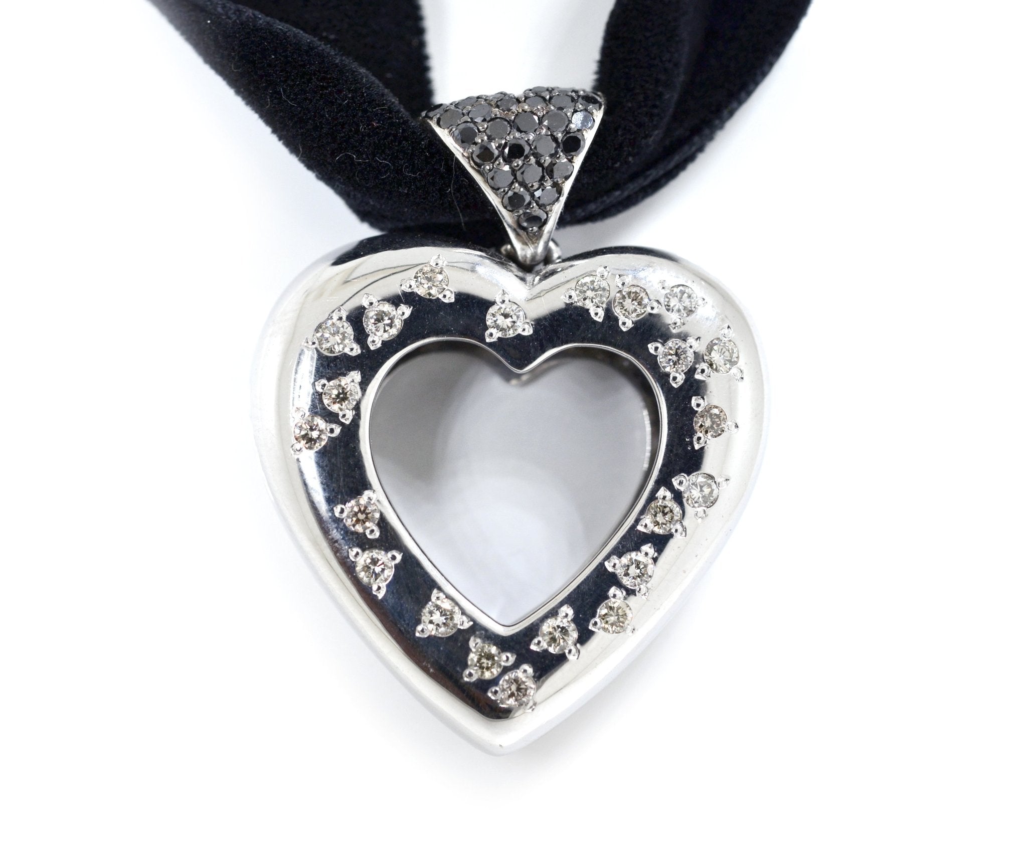 White Gold Black and White Diamond Heart Pendant - ForeverJewels Design Studio 8