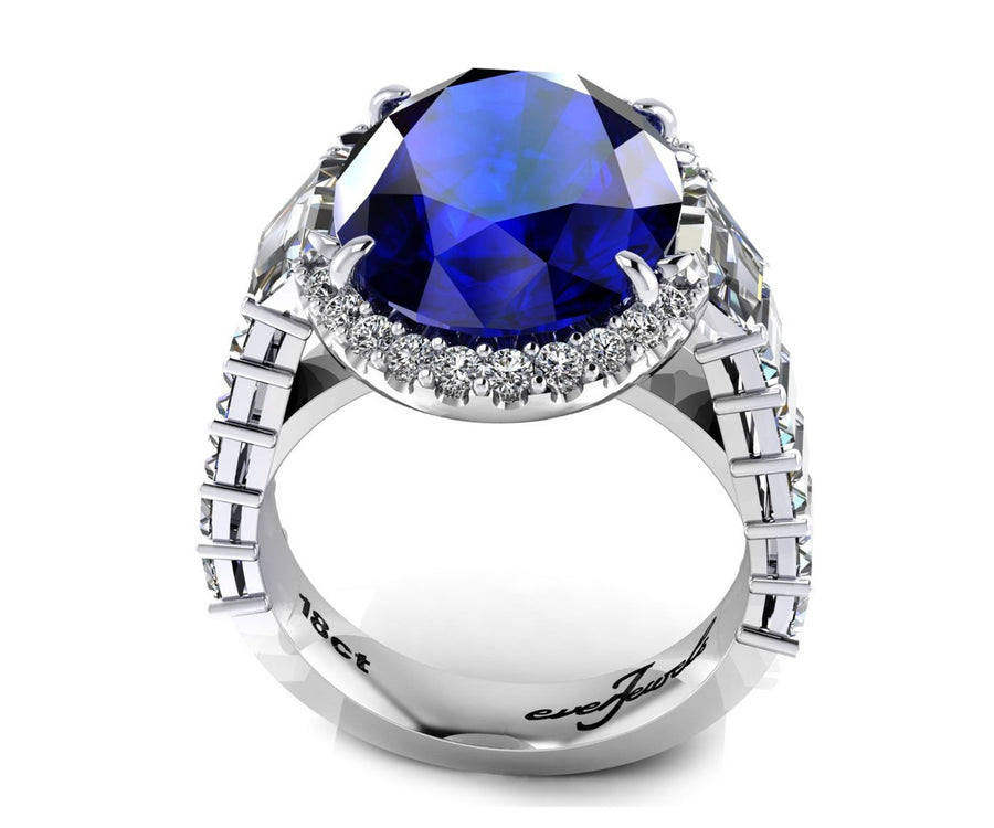 White gold oval tanzanite set with Round Brilliant and emerald cut Diamonds - ForeverJewels Design Studio 8