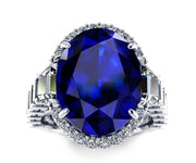 White gold oval tanzanite set with Round Brilliant and emerald cut Diamonds - ForeverJewels Design Studio 8