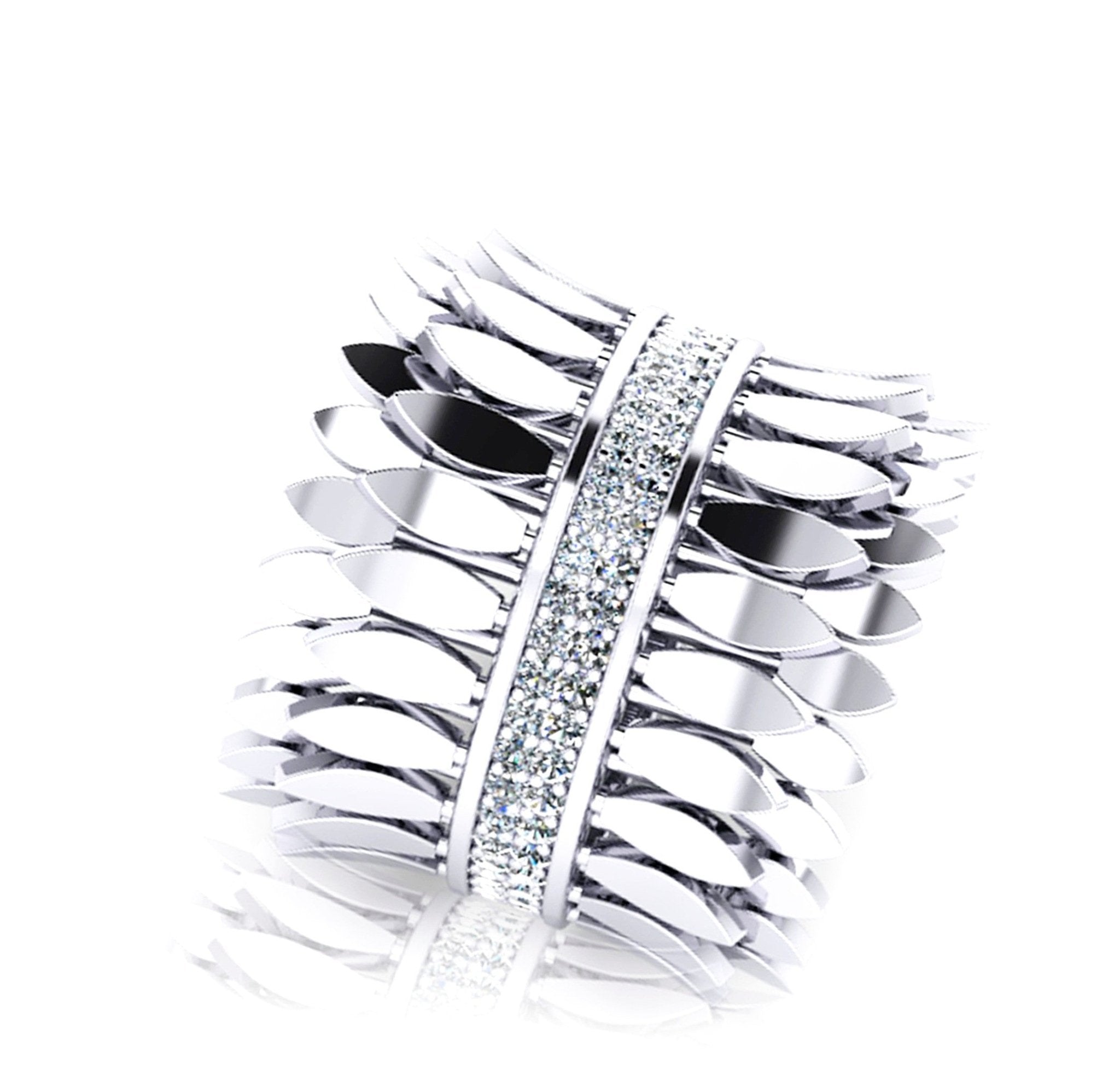 White Gold Pave Diamond Leaf Design Dress Ring - ForeverJewels Design Studio 8