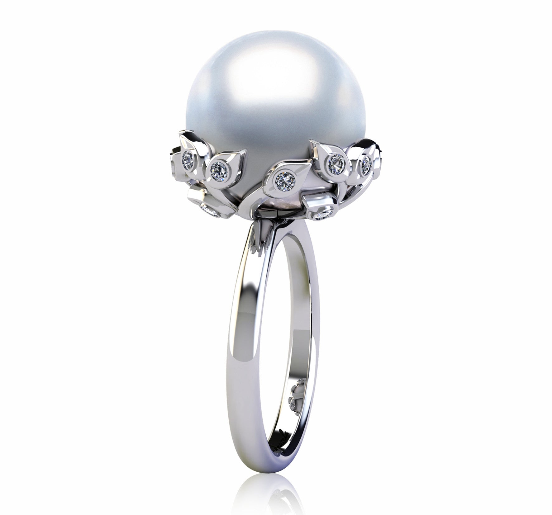 White Gold Tahitian Pearl Dress Ring with Diamonds - ForeverJewels Design Studio 8