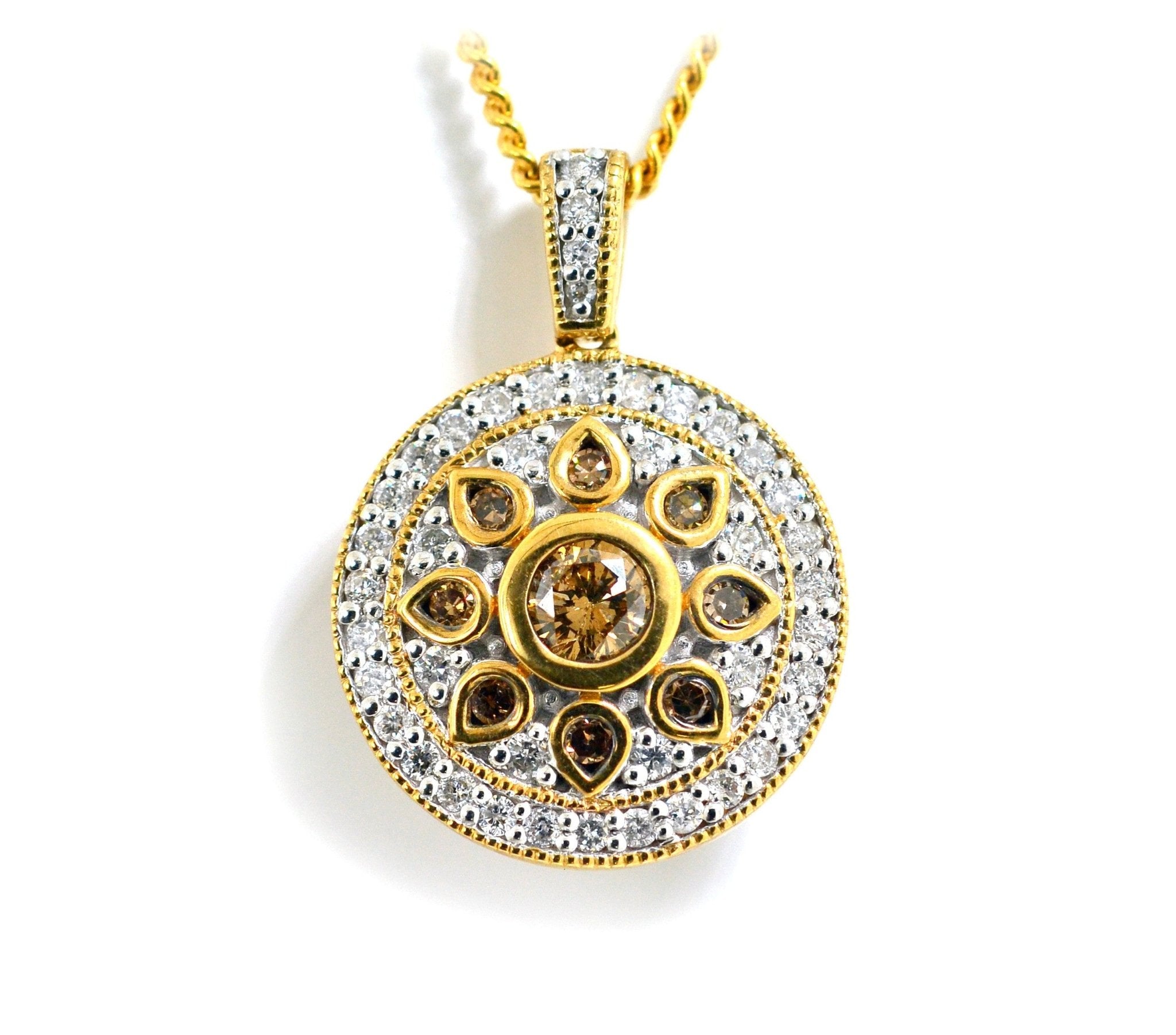 Yellow Gold Cognac Diamond Flower Pendant - ForeverJewels Design Studio 8