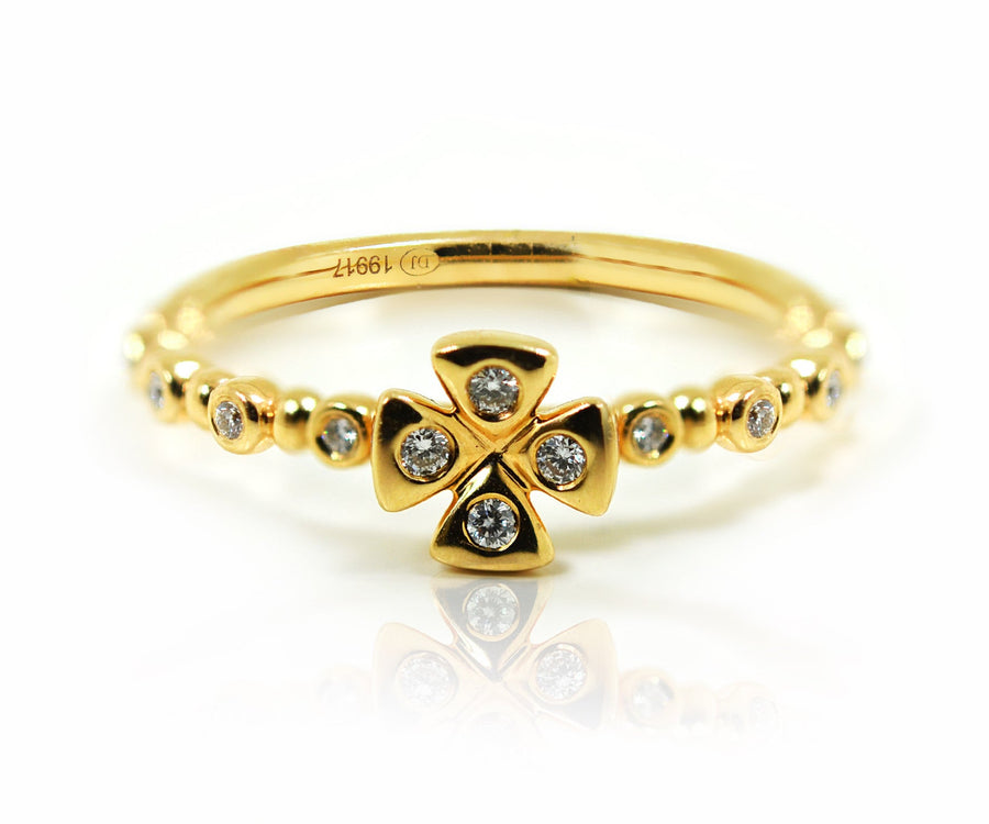Yellow Gold Stackable Flower Ring with Diamonds - ForeverJewels Design Studio 8