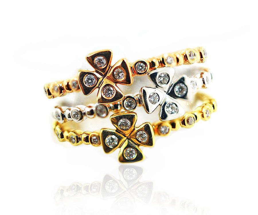 Yellow Gold Stackable Flower Ring with Diamonds - ForeverJewels Design Studio 8