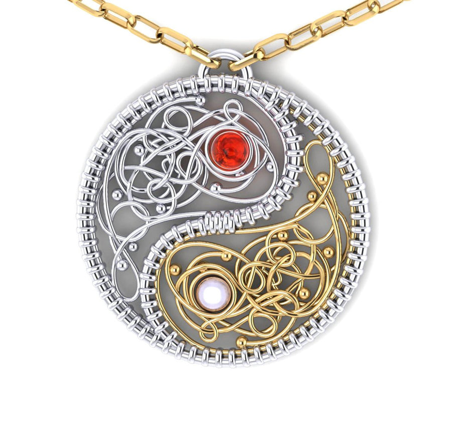 Yellow White Gold Ying Yang Pendant with a Pearl and Ruby - ForeverJewels Design Studio 8