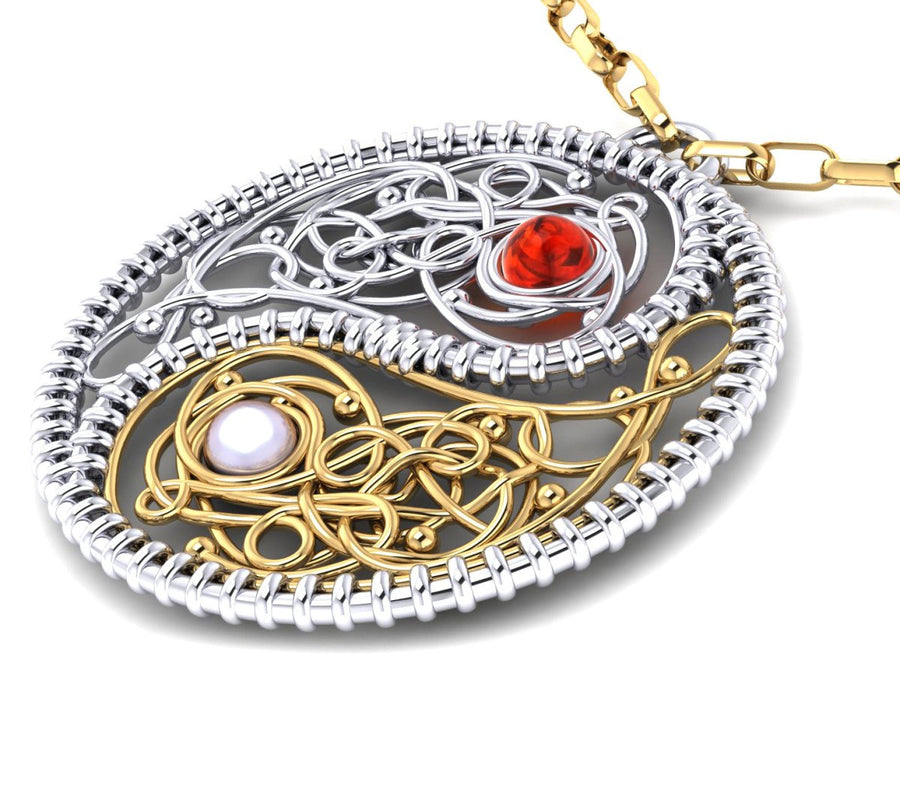 Yellow White Gold Ying Yang Pendant with a Pearl and Ruby - ForeverJewels Design Studio 8