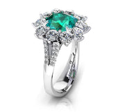 18ct White gold round spinel dress ring with a halo of diamonds