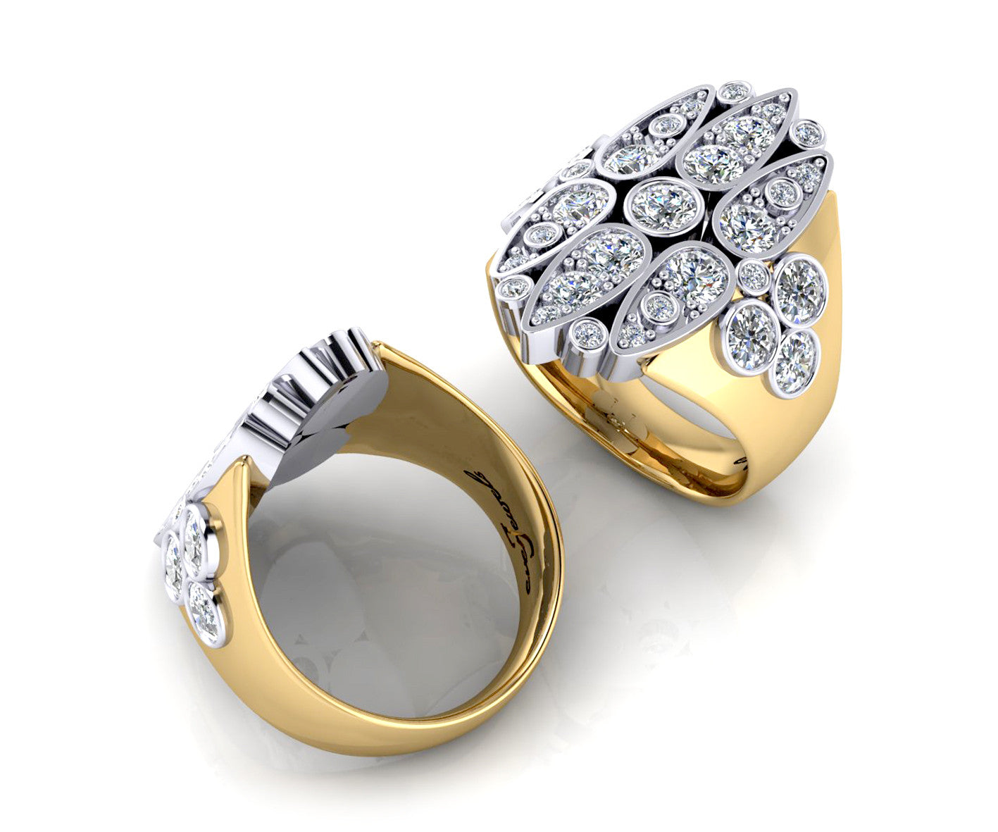18ct Yellow gold round brilliant diamonds bezel set dress ring
