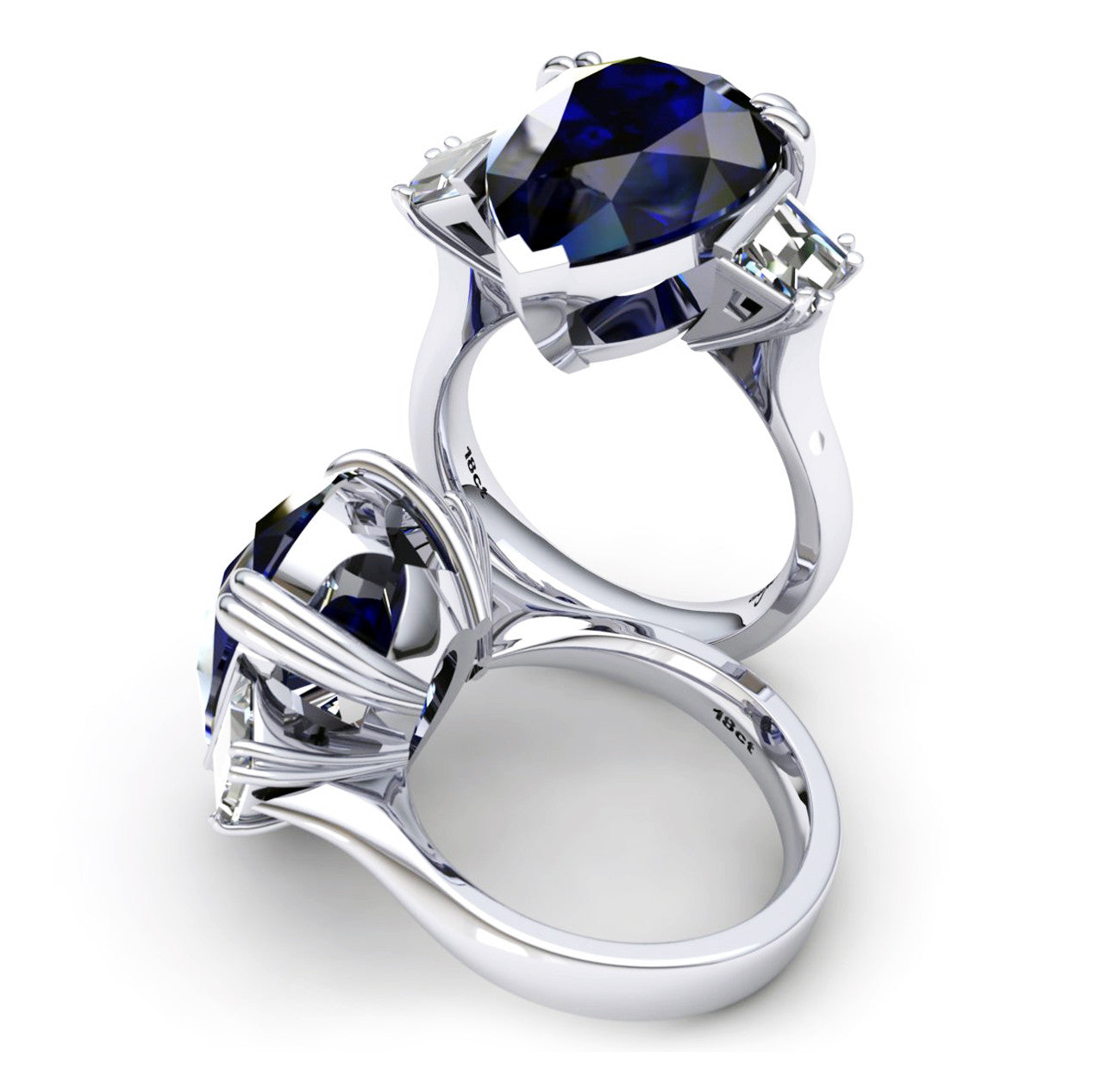 18ct White gold pear cut tanzanite dress ring with baguette diamonds