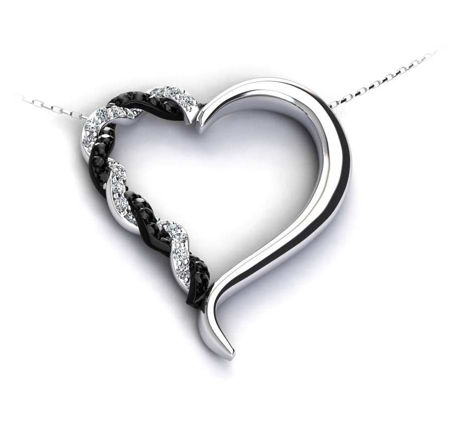 White Gold Heart Pendant with Black and White Diamonds