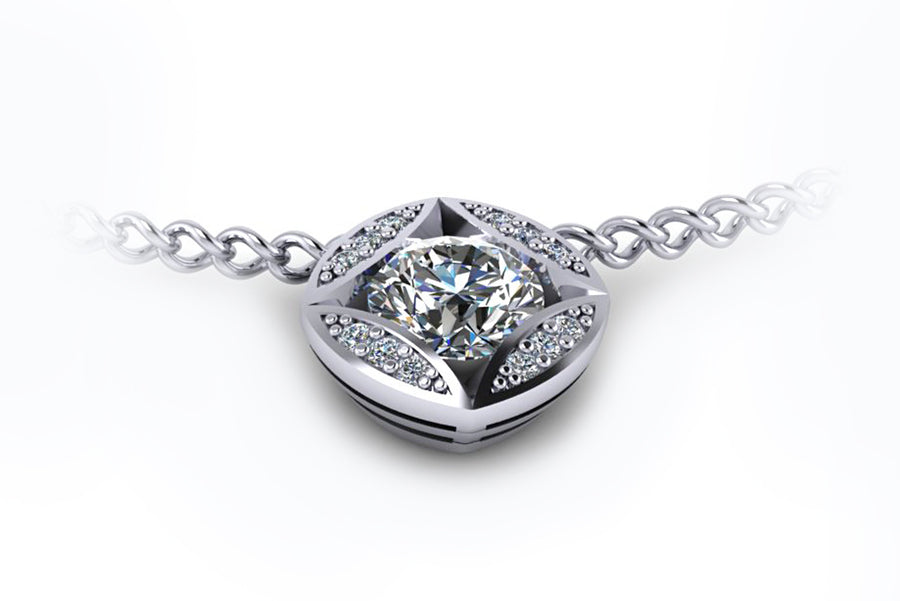 18ct White gold round brilliant pendant with grain set diamonds