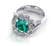 18ct White gold round spinel dress ring with a halo of diamonds