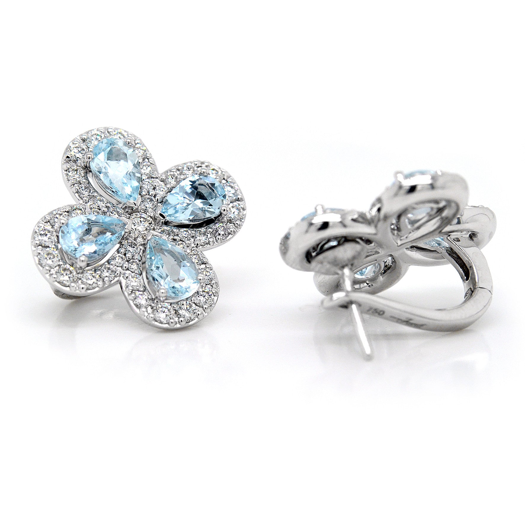Pear Cut Aquamarine Flower Earrings with Diamonds