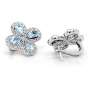Pear Cut Aquamarine Flower Earrings with Diamonds